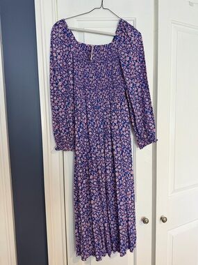 J. Crew Factory Blue Maxi Dress with Pink Floral Print